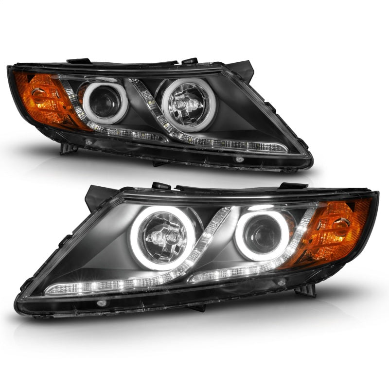 ANZO 2011-2013 Kia Optima Projector Headlights with Halo, Black Housing and Clear Lens