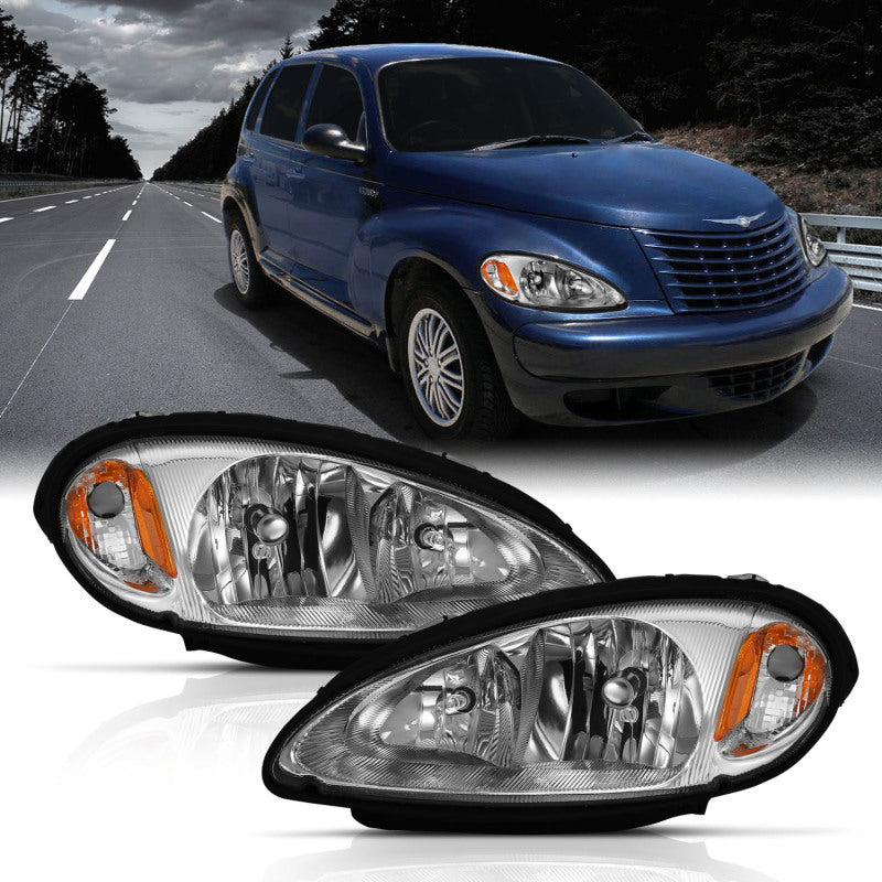 ANZO Crystal Headlight Set for Chrysler PT Cruiser 2001-2005 with Chrome and Amber Housing