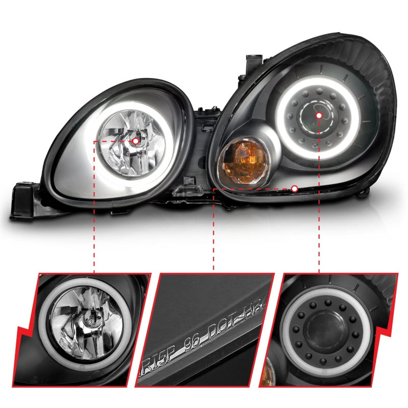 ANZO Lexus GS300 & GS430 Projector Headlight Set with Halo, Black Housing, Pair - Fits 1998-2005 Models