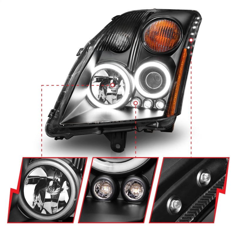 ANZO 2007-2012 Nissan Sentra Projector Headlights with Halo - Black Housing, Clear Lens Pair