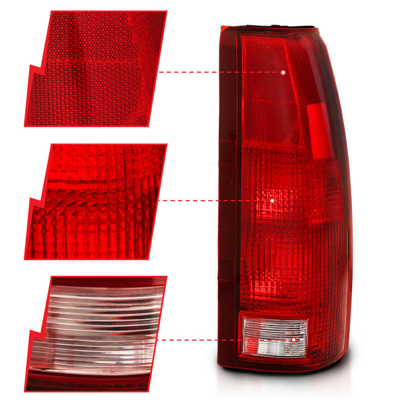ANZO 1988-1999 Chevy C1500 Tail Light Assembly with Chrome Housing - Red and Clear Lens Pair