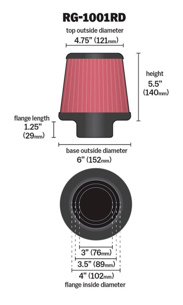K&N Engineering Universal Air Filter Chrome Round Tapered - 4-inch Flange ID, Red