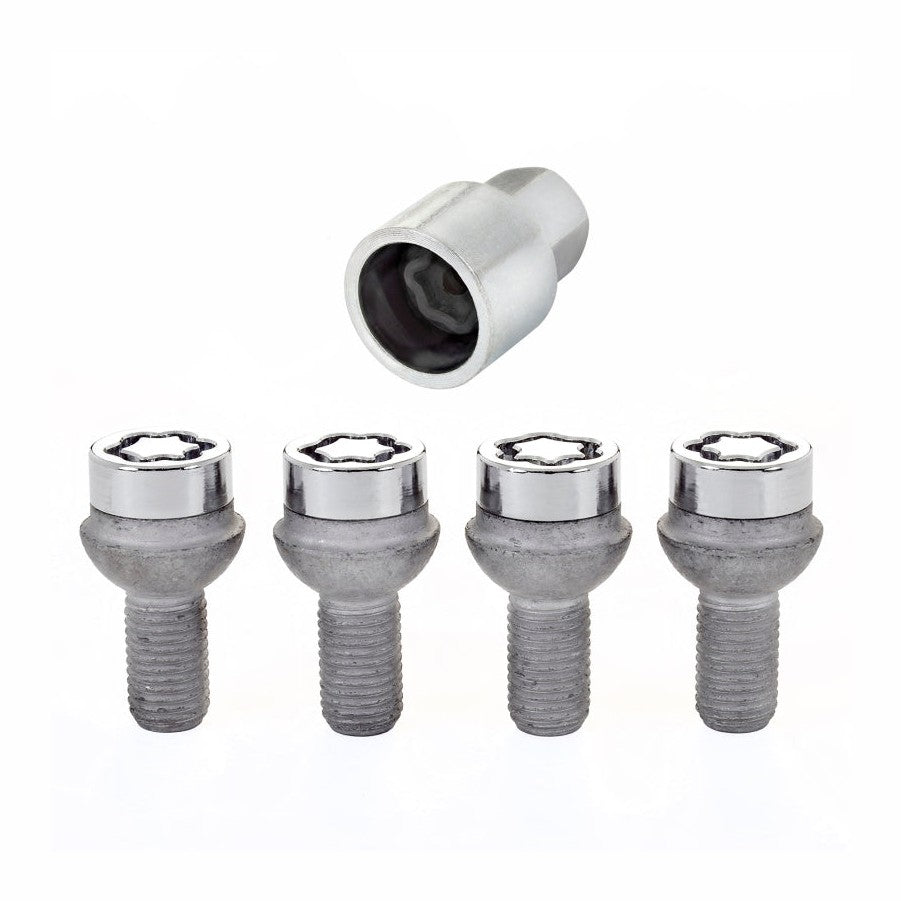 McGard Wheel Lock Bolt Set - Radius Seat, M12 x 1.5 Thread, Chrome Finish, 4 Locks and 1 Key for Volkswagen Vehicles