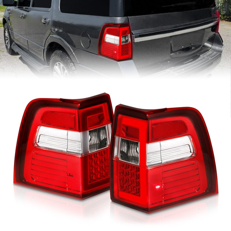 ANZO 07-17 Ford Expedition LED Tail Lights with Light Bar and Chrome Housing