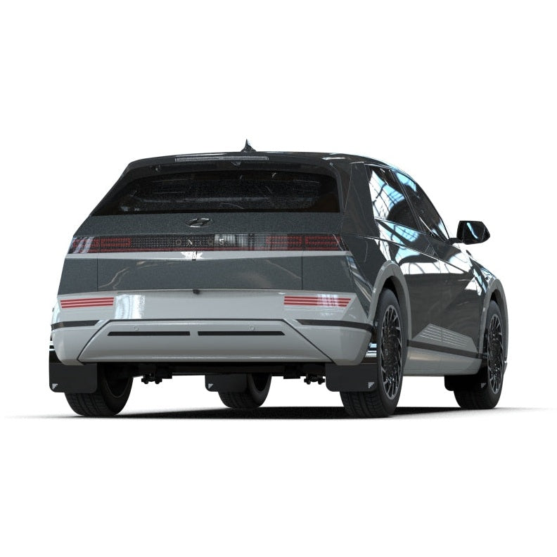 Rally Armor UR Mud Flaps for Hyundai Ioniq 5 – Black with Silver Battery Logo, Part RALMF137-BAT-BLK-SIL