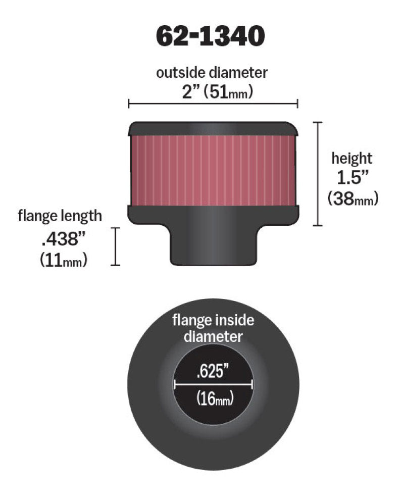 K&N Engineering 62-1340 Crankcase Vent Filter * Clamp-On Design for Classic & Racing Applications