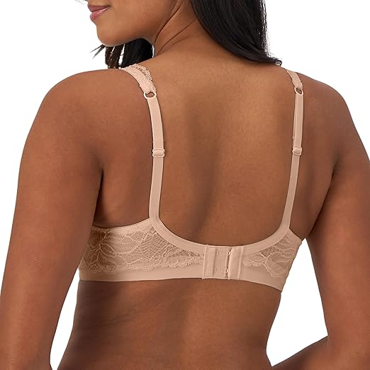 Bali Lace Desire Underwire Bra, Full-Coverage Lace Bra with Underwire Cups, Plunging Underwire Bra for Everyday Comfort, Evening Blush