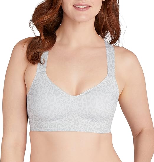 Bali Women's Comfort Revolution Easylite Racerback Breathable Wirefree Bra DF3499, Leo Print Grey, Small