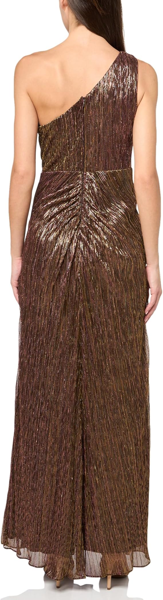 Adrianna Papell Women's Stardust Pleated Draped Gown, Copper