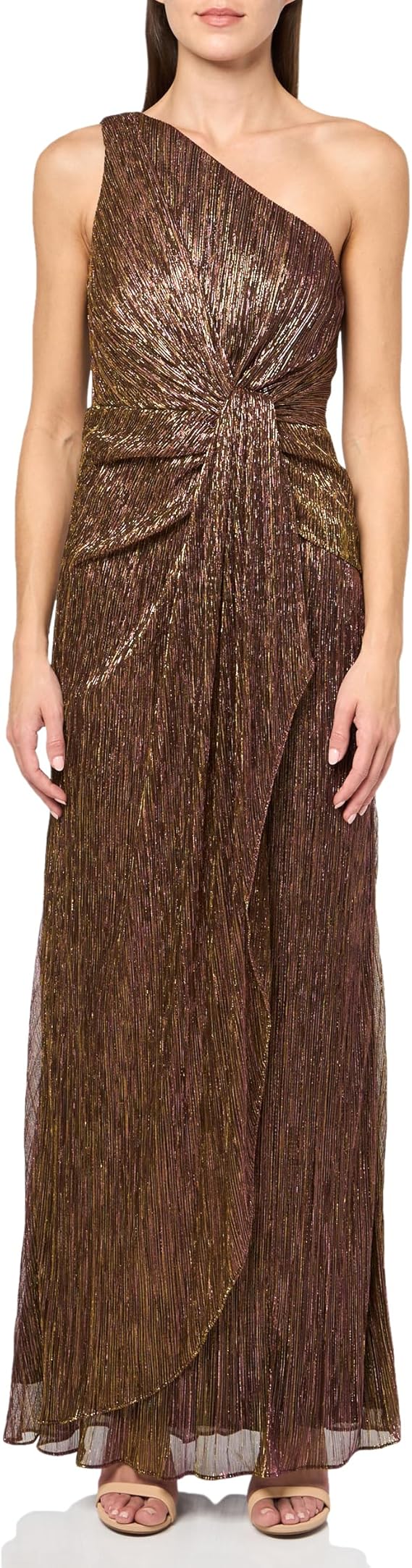 Adrianna Papell Women's Stardust Pleated Draped Gown, Copper