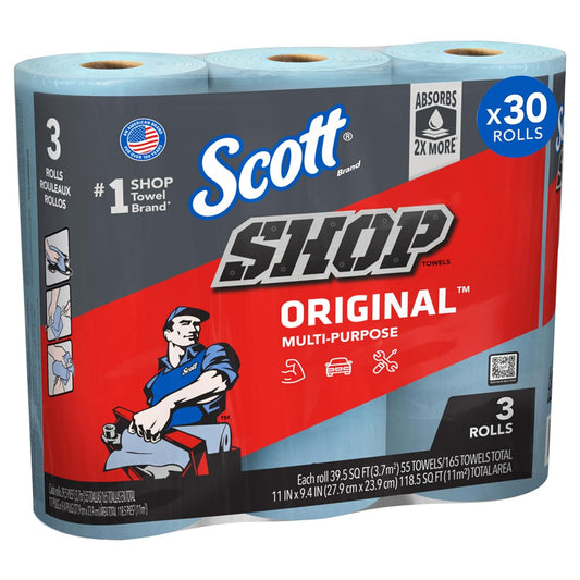 Scott Shop Towels Original (75143), Original Blue Shop Towels, 9.4"x11" sheets 3 Pack