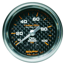 Load image into Gallery viewer, AutoMeter Carbon Fiber 52mm 100 PSI Mechanical Oil Pressure Gauge for Automotive Performance