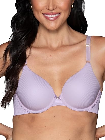 Vanity Fair Women's Full Coverage Beauty Back Smoothing Bra, 4-Way Stretch Fabric, Lightly Lined Cups up to DD, Underwire-Gentle Lavender Stripe