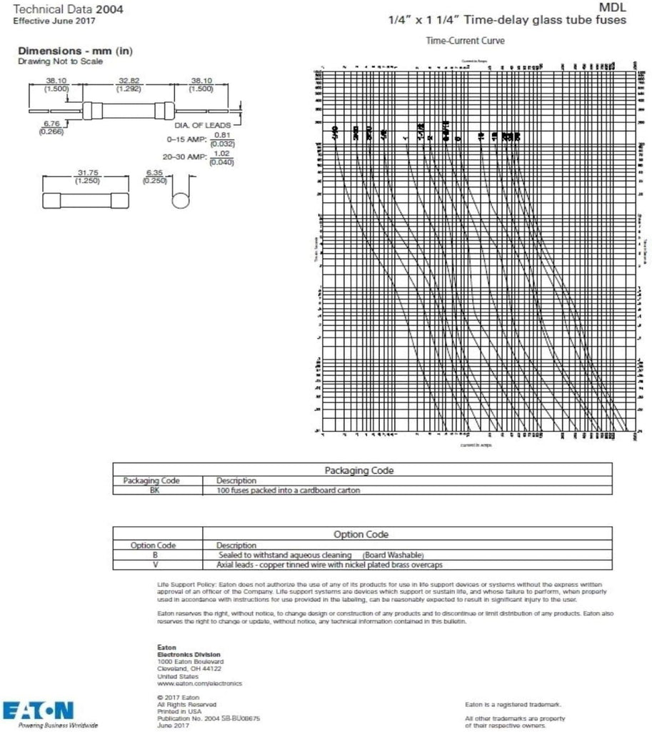 Pack of 5 Cooper Bussmann 250V 5A Time Lag Glass Tube Fuses MDL-5