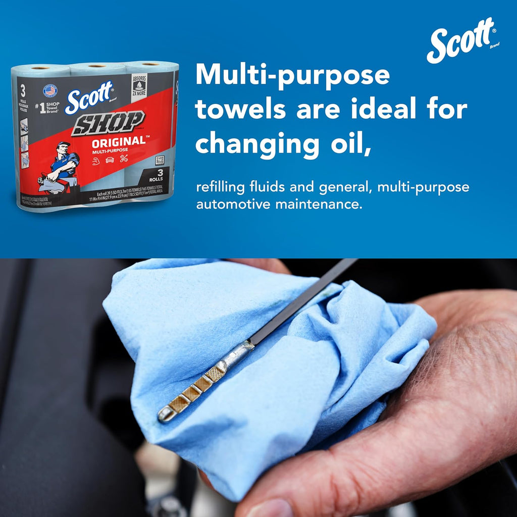 Scott Shop Towels Original (75143), Original Blue Shop Towels, 9.4"x11" sheets 3 Pack