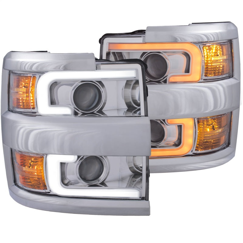 ANZO Projector Headlights for 2015-2016 Chevrolet Silverado 2500HD & 3500HD, Chrome with Clear Lens and Switchback Plank Style