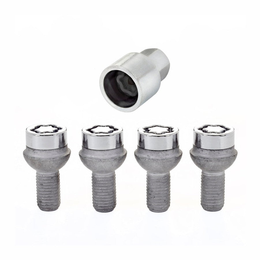 McGard Wheel Lock Bolt Set - Radius Seat, M12 x 1.5 Thread, Chrome Finish, 4 Locks and 1 Key for Volkswagen Vehicles