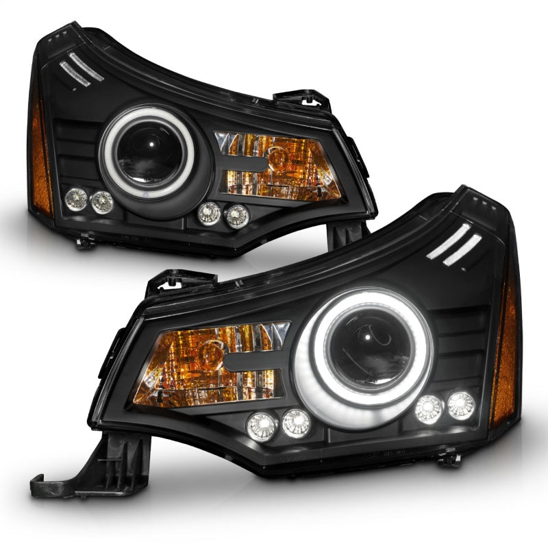 ANZO 2008-2011 Ford Focus Projector Headlight Set with Halo - Black Housing, Clear Lens, Pair