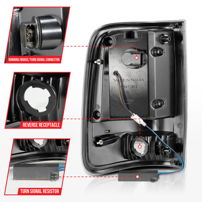 ANZO 2004-2006 Ford F-150 LED Tail Light Assembly with Light Bar, Smoke Lens, Black Housing – Pair