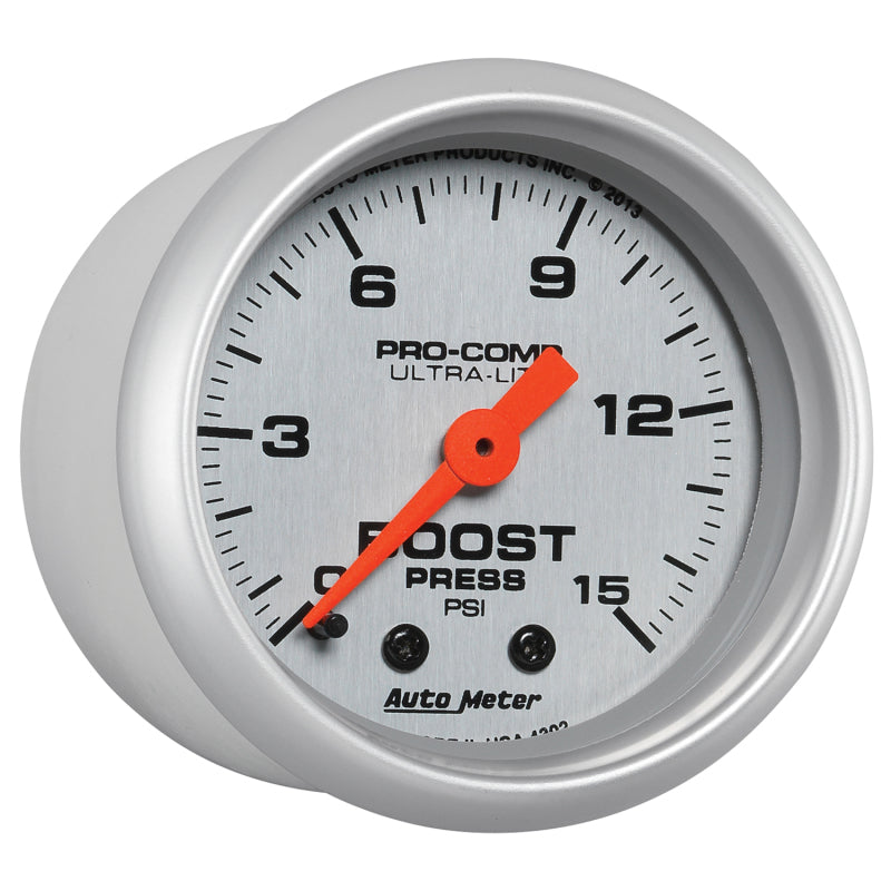 AutoMeter Ultra-Lite 52mm Mechanical Boost Gauge 0-15 PSI for Turbocharged and Naturally Aspirated Engines