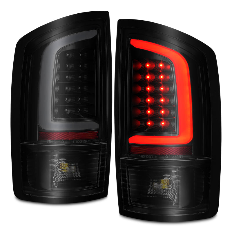 ANZO LED Tail Light Assembly for Dodge Ram 1500 2002-2006 with Light Bar, Smoke Lens & Black Housing