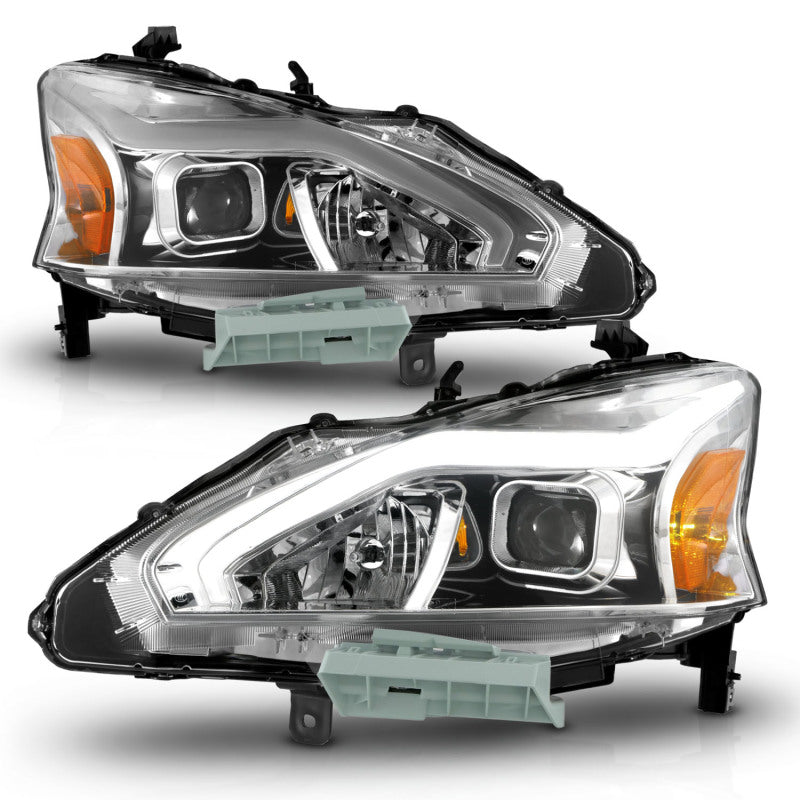 ANZO 13-15 Nissan Altima Projector Headlights with Light Bar and Chrome Housing