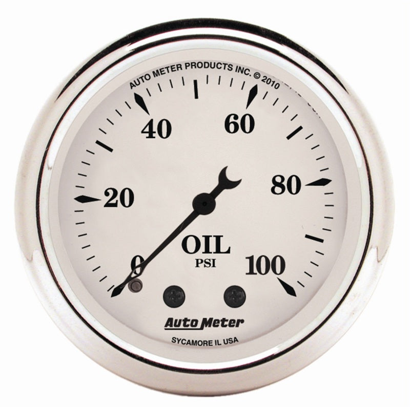 AutoMeter Mechanical Oil Pressure Gauge 2-1/16 inch Old Tyme White for Automotive Engines