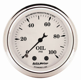AutoMeter Mechanical Oil Pressure Gauge 2-1/16 inch Old Tyme White for Automotive Engines