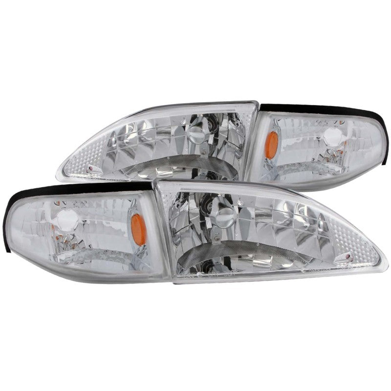 ANZO 1994-1998 Ford Mustang Crystal Headlights with Chrome Housing and Clear Lenses
