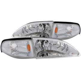 ANZO 1994-1998 Ford Mustang Crystal Headlights with Chrome Housing and Clear Lenses