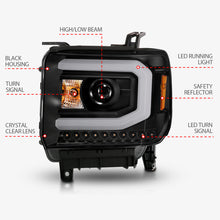 Load image into Gallery viewer, ANZO 2014-2015 GMC Sierra 1500 Projector Headlights with Light Bar, Black Housing - Pair