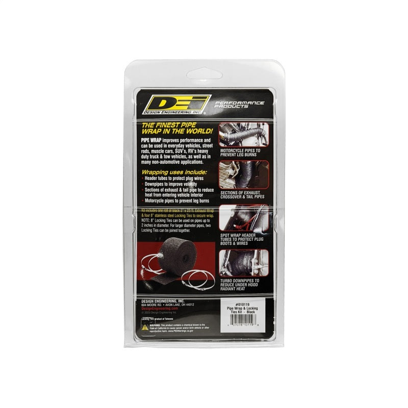 DEI Exhaust Wrap Kit - 2 Inch x 25 Feet Black Pipe Wrap with Stainless Steel Locking Ties