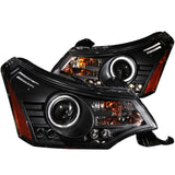 ANZO 2008-2011 Ford Focus Projector Headlight Set with Halo - Black Housing, Clear Lens, Pair