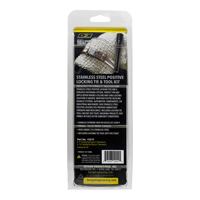 DEI Stainless Steel Positive Locking Tie & Tool Kit - High Heat Exhaust Wrap Securement (8 in & 14 in)