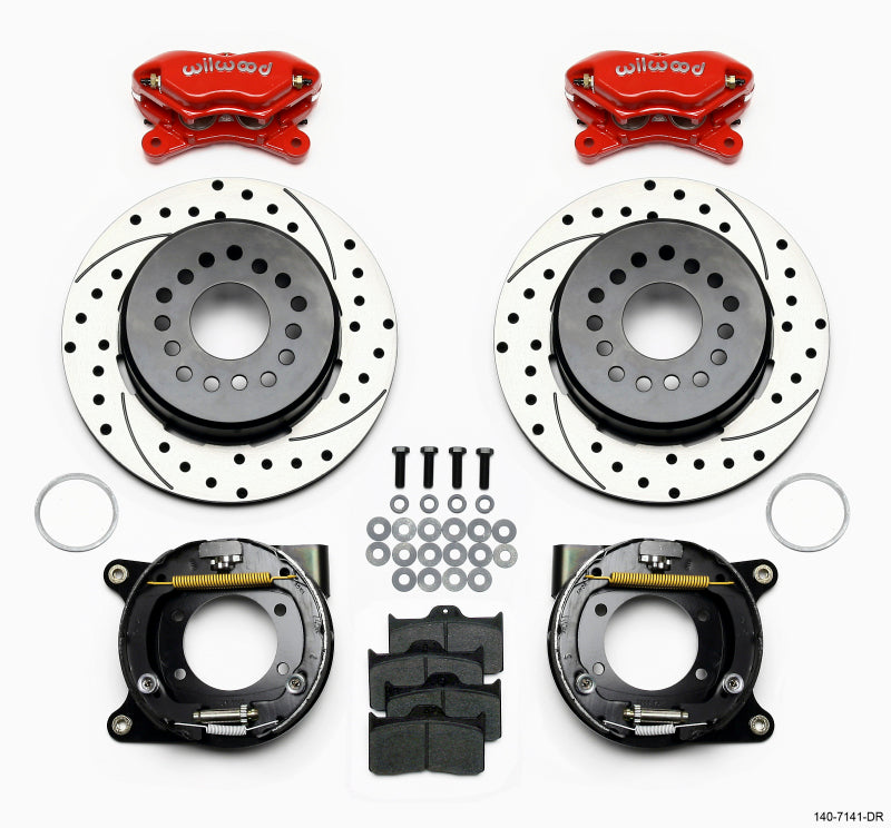 Wilwood Forged Dynalite P/S P-B Kit Drilled-Red for Chevy 12 Bolt with C-Clips - Complete Rear Disc Brake System