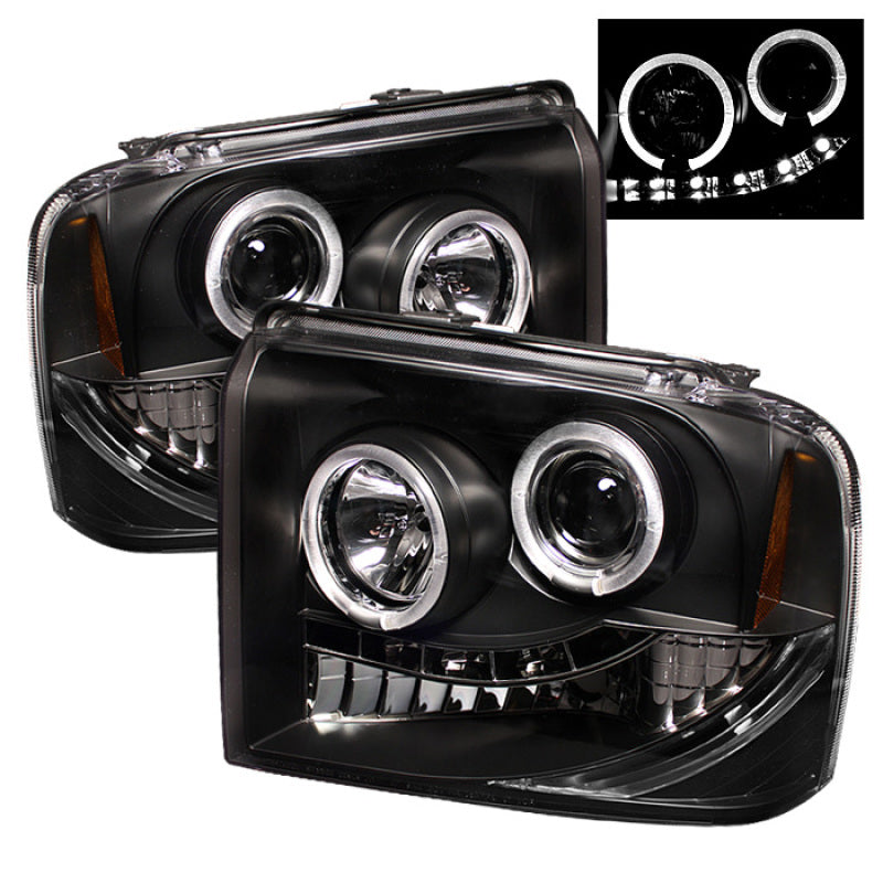 Spyder LED Halo Projector Headlights for Ford F-250/350/450 Super Duty 2005-2007 * Black with Bulbs Included