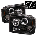 Spyder LED Halo Projector Headlights for Ford F-250/350/450 Super Duty 2005-2007 * Black with Bulbs Included