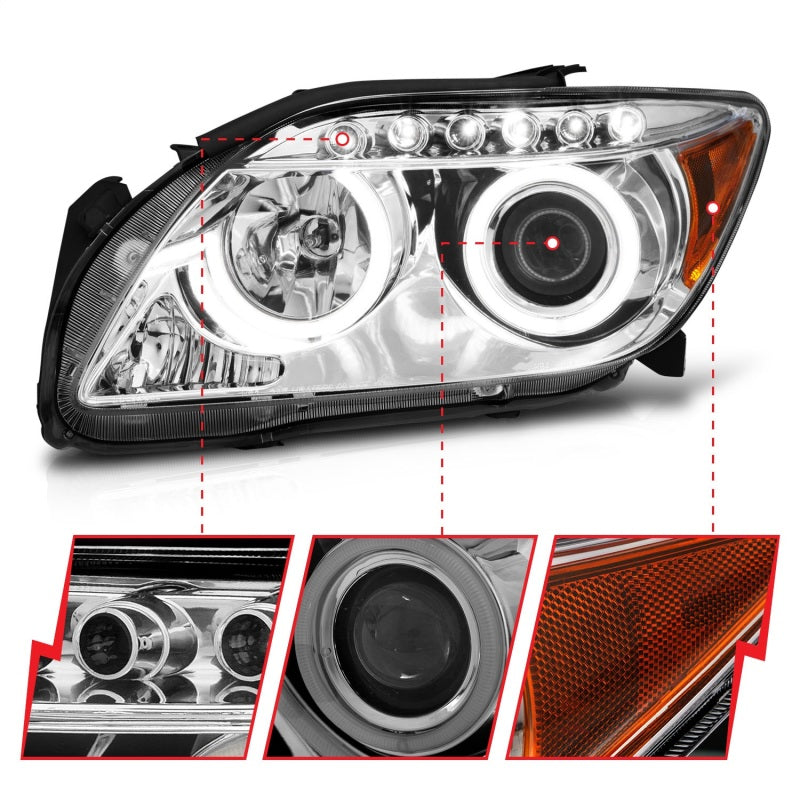 ANZO 2005-2010 Scion tC Projector Headlights with Halo - Chrome Housing and CCFL, Pair