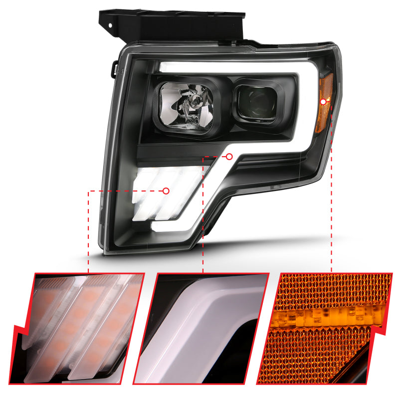 ANZO G4 Switchback Projector Headlights for Ford F-150 (2009-2013) with Halo, Black Housing, Amber and Clear Lenses