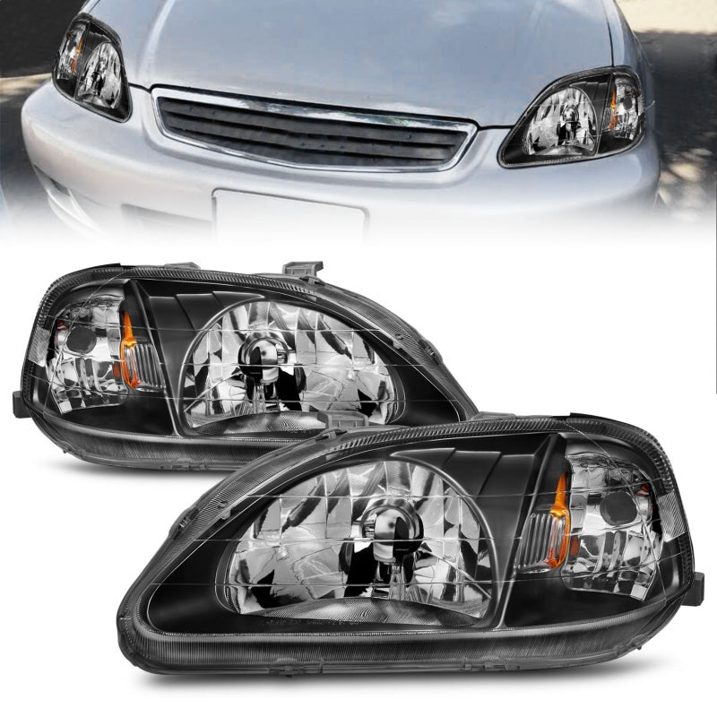 ANZO 1999-2000 Honda Civic Crystal Headlights with Black Housing - Clear Lens Pair