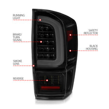 Load image into Gallery viewer, ANZO 16-21 Toyota Tacoma LED Tail Lights with Light Bar, Sequential Turn Signals, Black Housing &amp; Smoke Lens