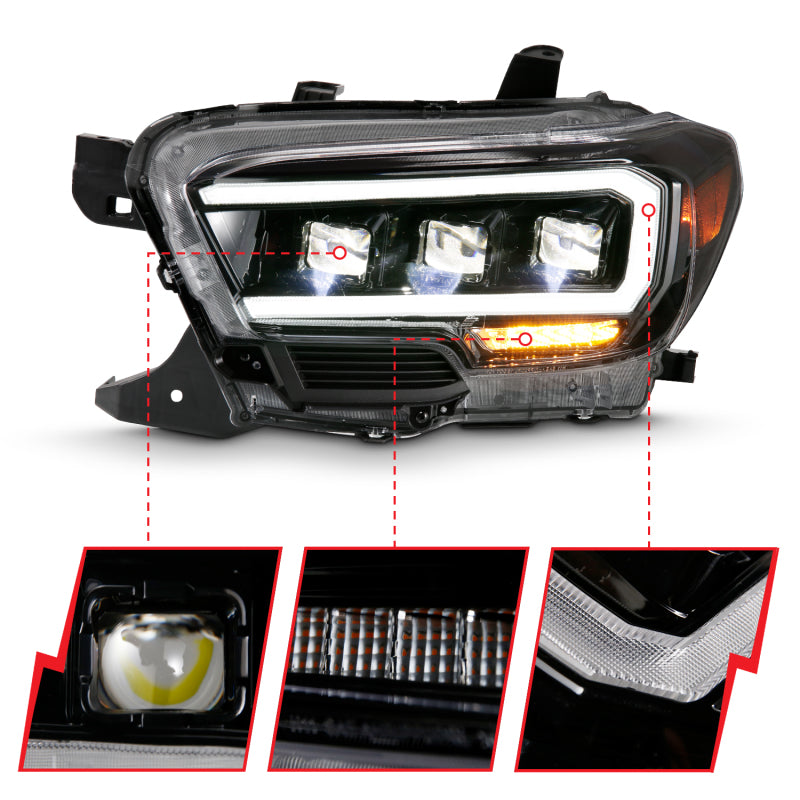 ANZO 2016-2018 Toyota Tacoma LED Projector Headlights Plank Style Black with Amber