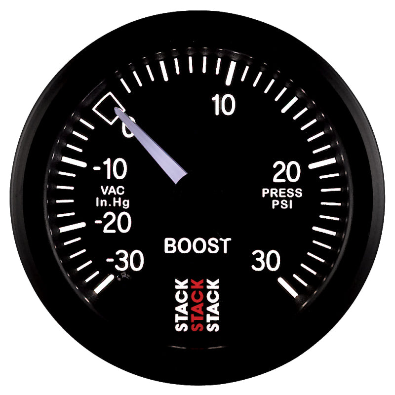 AutoMeter 52mm Stack Instruments Mechanical Boost Gauge -30 inHg to +30 PSI, Black