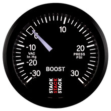 Load image into Gallery viewer, AutoMeter 52mm Stack Instruments Mechanical Boost Gauge -30 inHg to +30 PSI, Black