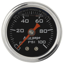 Load image into Gallery viewer, AutoMeter AutoGage 1.5-inch Liquid Filled Mechanical Fuel Pressure Gauge - 0-100 PSI