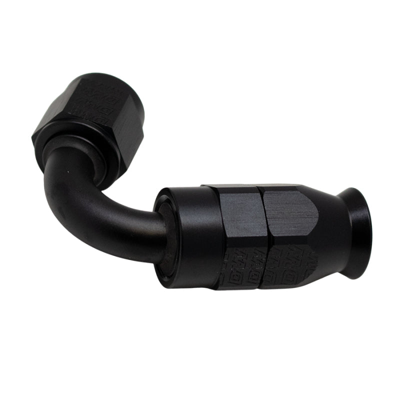 DeatschWerks 6 AN Female Flare Swivel Hose End with PTFE, 120-Degree, Anodized Matte Black - Part dwk6-02-0872-B