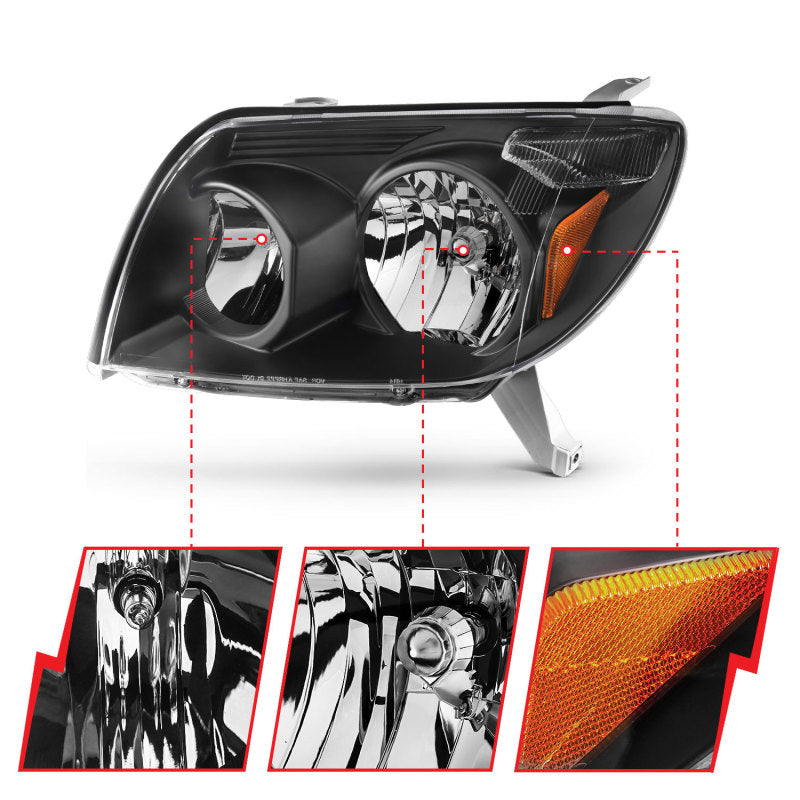 ANZO 2003-2005 Toyota 4Runner Crystal Headlight Set with Clear Lenses and Black Housing