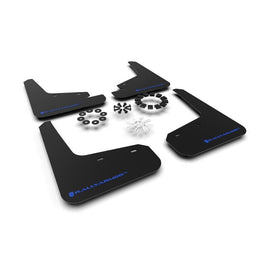 Rally Armor UR Series Mud Flaps for Tesla Model Y - Black with Blue Logo, Part Number RALMF72-UR-BLK/BL