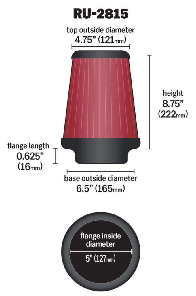 K&N Universal Clamp-On Air Filter 5 inch Flange / 6-1/2 inch Body Diameter for Automotive Applications