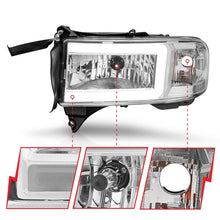 Load image into Gallery viewer, ANZO 94-02 Dodge Ram Crystal Headlight with Light Bar – Chrome Housing Pair